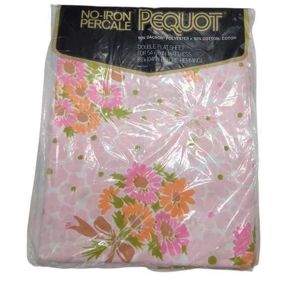 Vtg Pequot Double Flat Sheet Retro Floral 70s Flower Power Groovy Made in USA No - Picture 1 of 9
